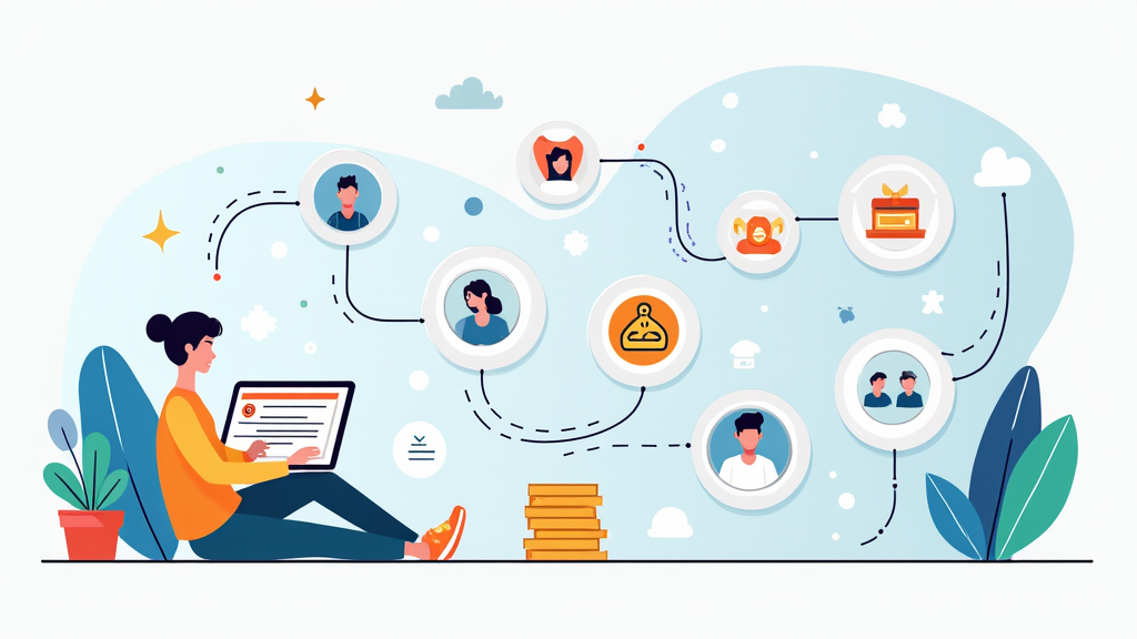 A creative representation of multiple income streams like affiliate marketing, digital products, and online courses flowing towards a blog, illustrated through flowing lines and icons