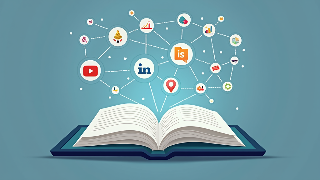 An open ebook displayed on a tablet, with digital marketing icons and affiliate network symbols connected around it in a network-style illustration.
